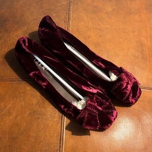 Unutzer Burgundy Velvet Ballet Flats with Bow | Made in Venice | Sz 40 1/2